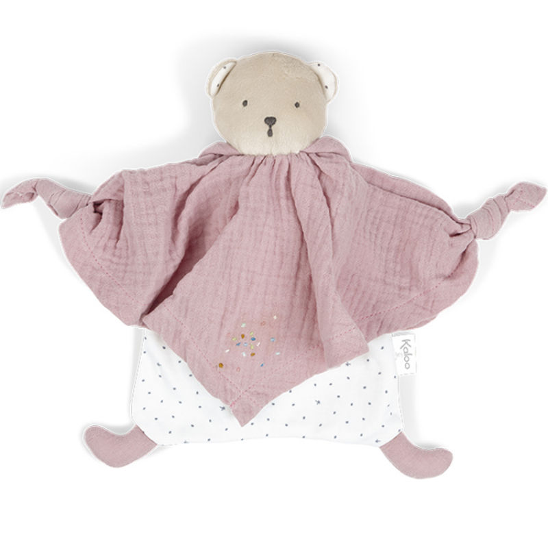  - petits pas - ours coton bio rose 25 cm 